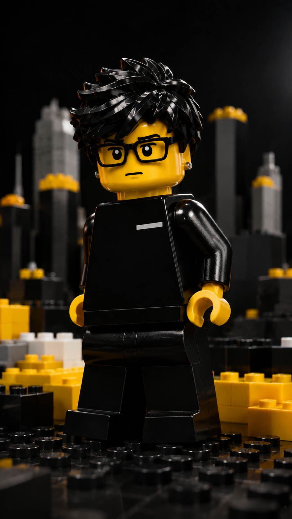 Minifigura de Max Brickson em traje preto
