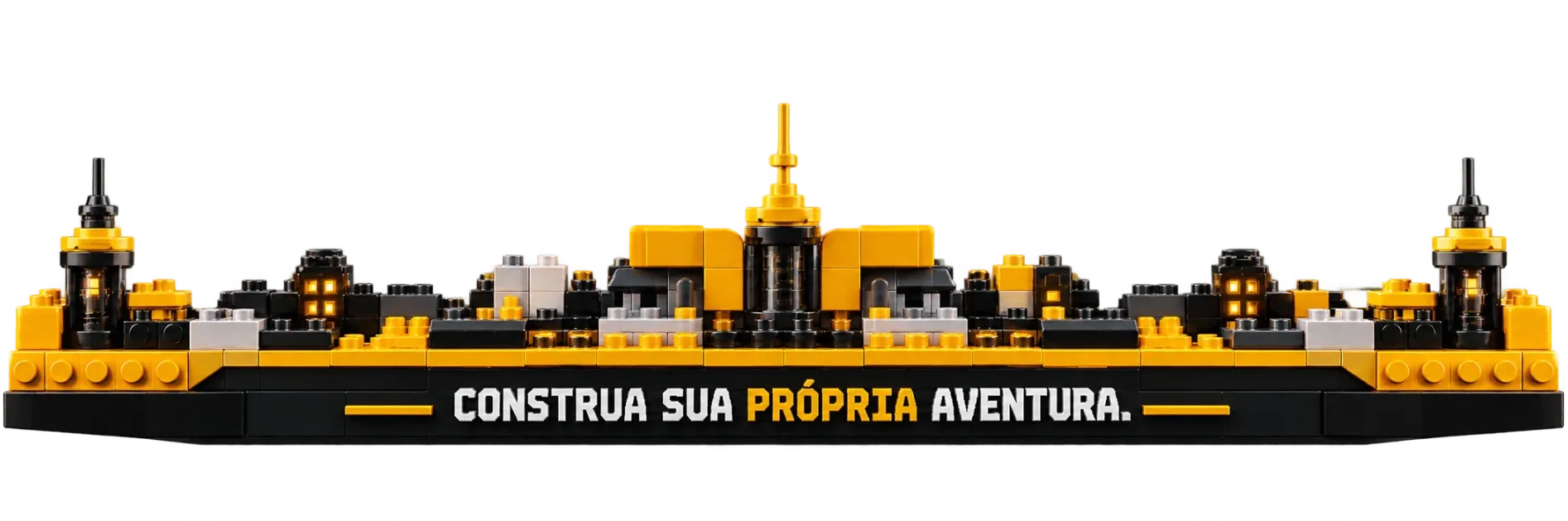 Construção de Brickopolis com a frase Construa sua própria aventura